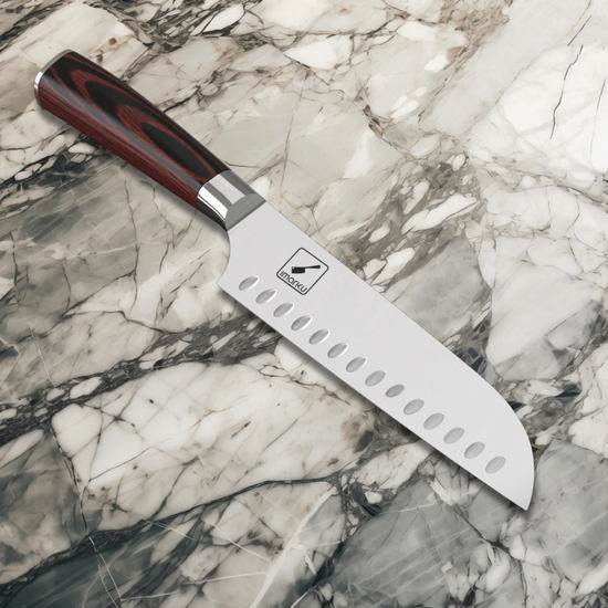 imarku 7 inch santoku knife high carbon stainless steel with pakkawood handle